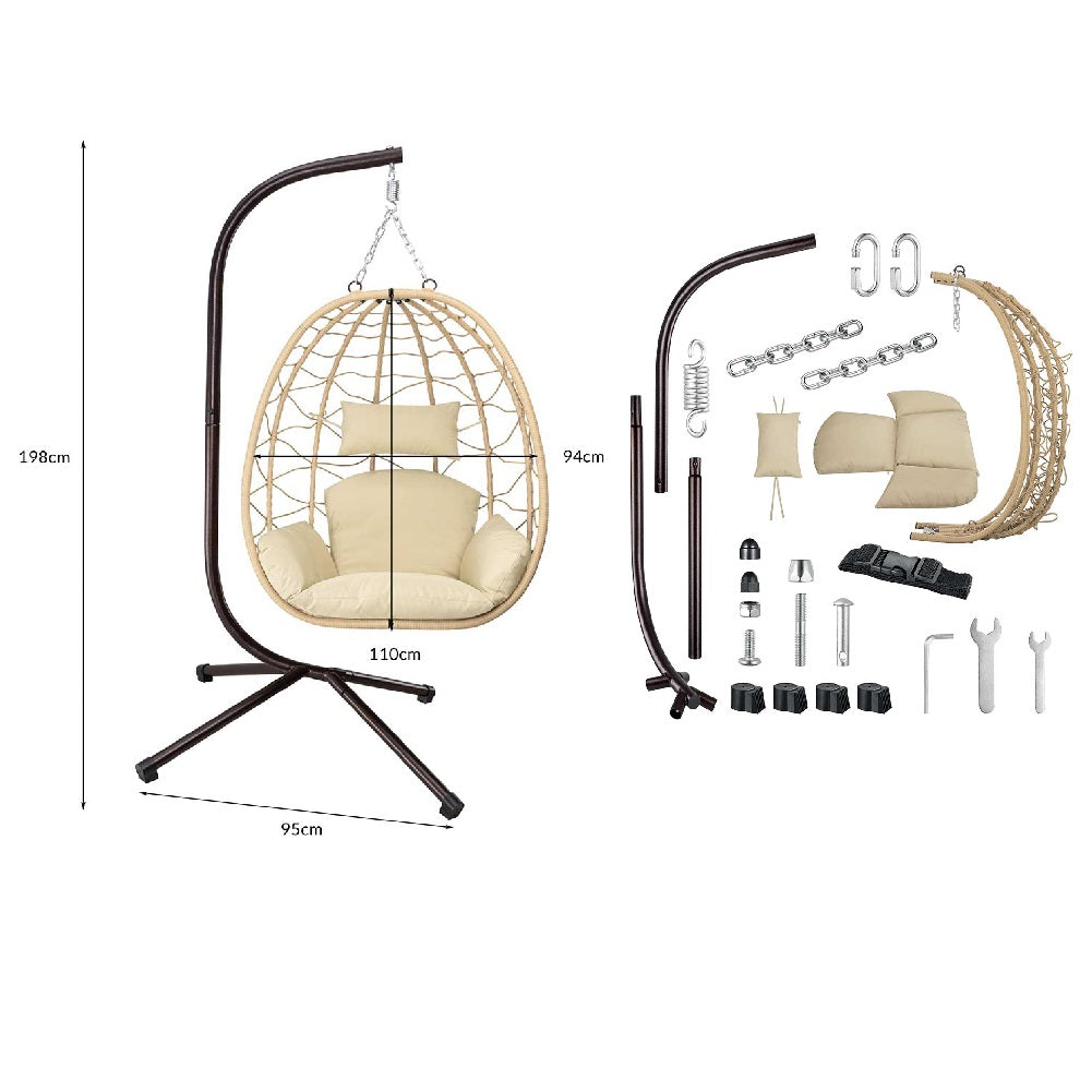 Poltrona Sospesa Giardino Sedia Dondolo Amaca Pensile Rattan e Metallo Beige