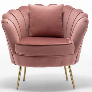 Sedia Poltrona Relax Velluto e Metallo Imbottita Design Moderno Rosa Piedi Oro