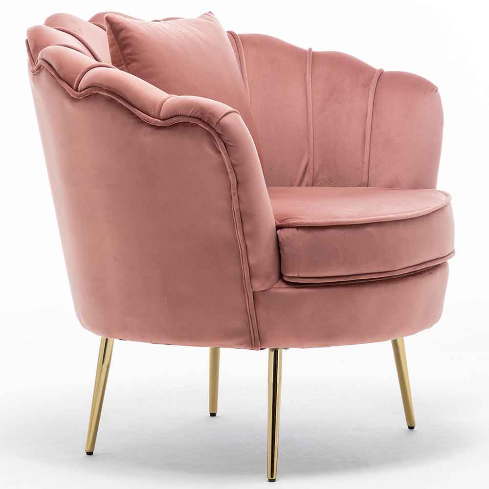 Sedia Poltrona Relax Velluto e Metallo Imbottita Design Moderno Rosa Piedi Oro