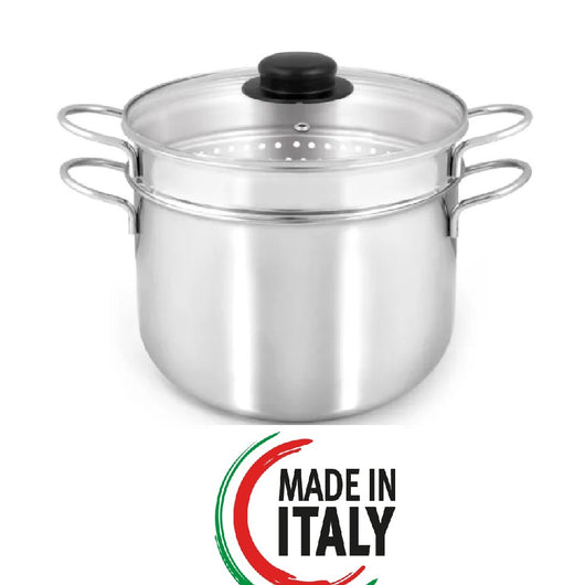 Pentola Cuoci Pasta In Acciaio Inox 22cm 6.4 lt Coperchio Temperato Casa Ristorante