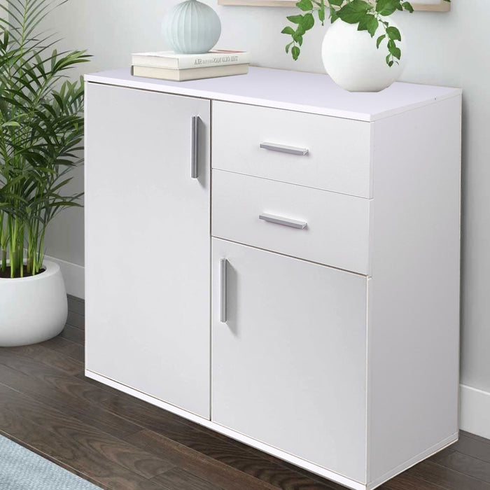 Mobile Madia con Cassetti Ante 2 Ripiani Bianco Mobiletto Credenza Cucina Bagno