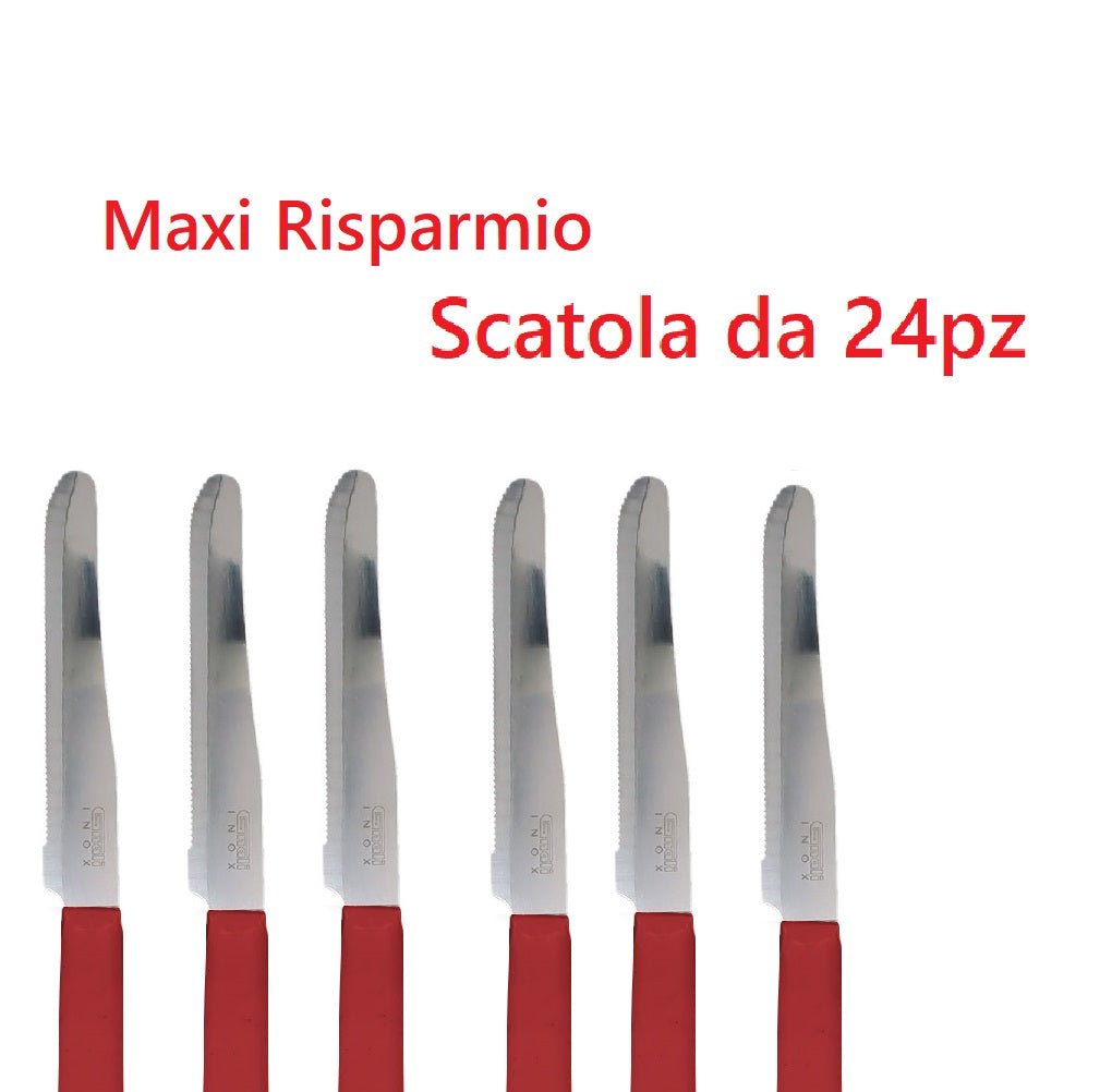 Coltelli da Tavola 24pz Manico in Polipropilene Doppia Affilatura 22cm Rosso