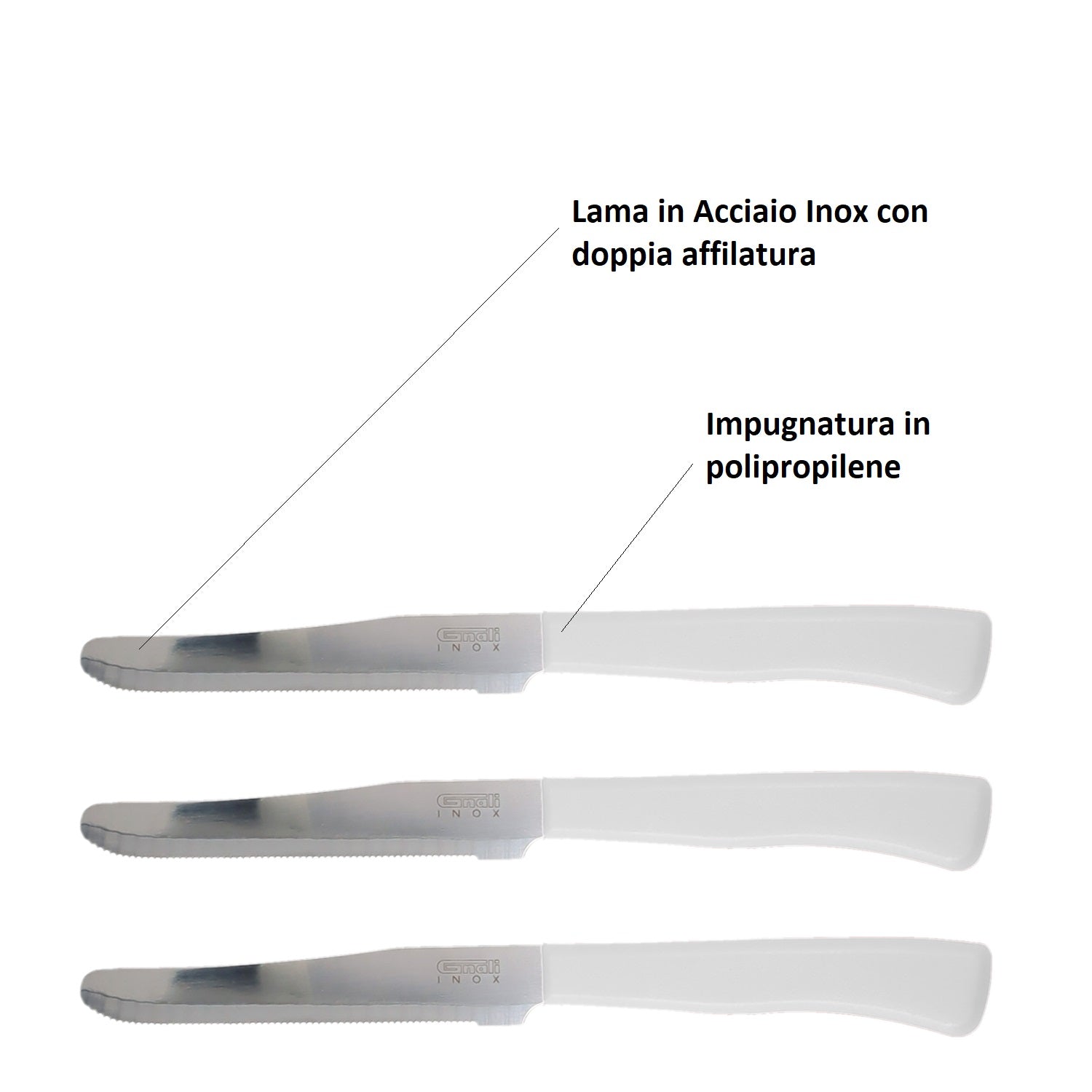 Coltelli da Tavola 24pz Manico in Polipropilene Doppia Affilatura 22cm Tortora