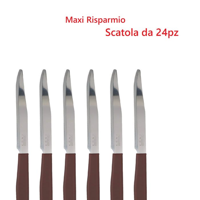 Coltelli Bistecca 24pz Manico in Polipropilene Doppia Affilatura 22cm Marrone