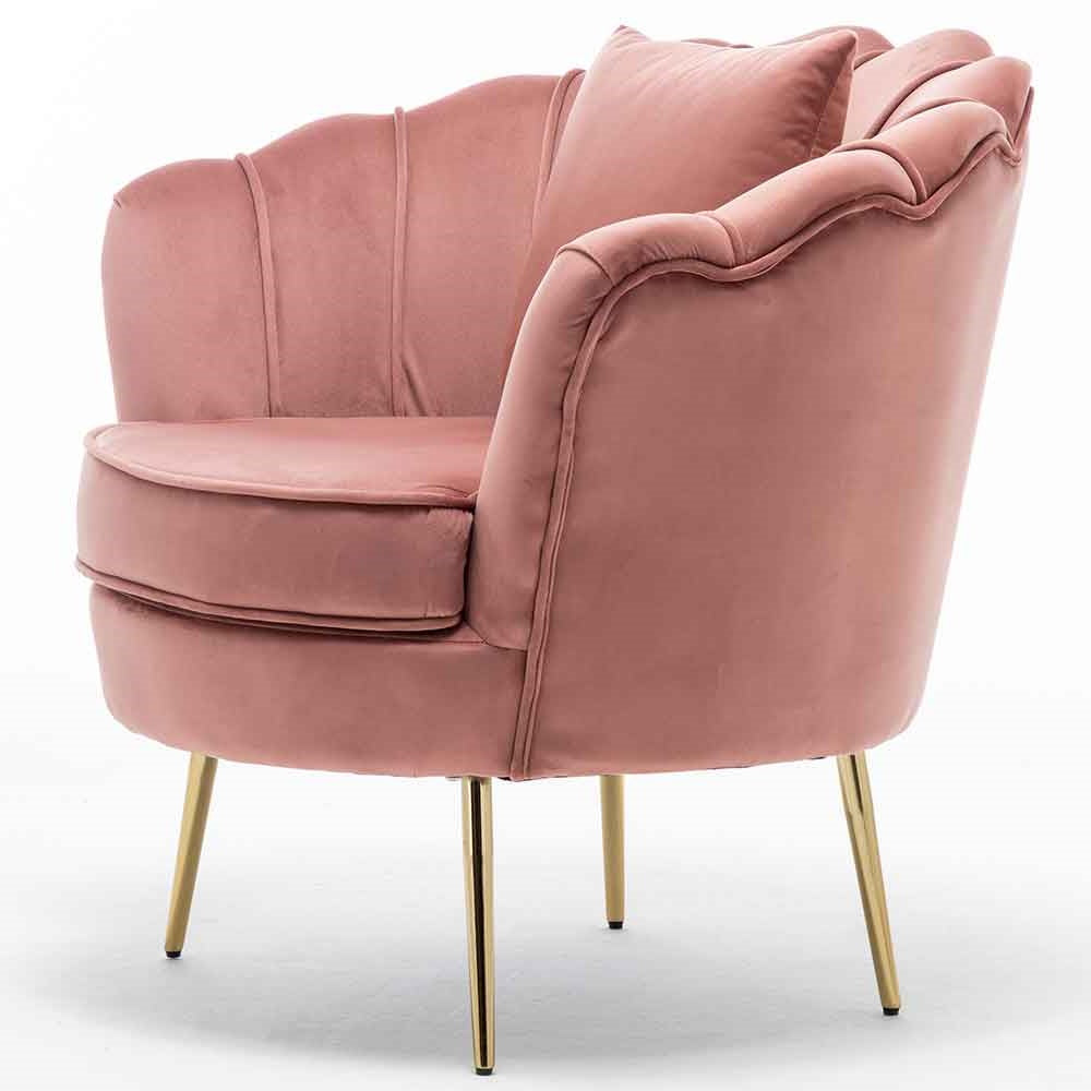 Sedia Poltrona Relax Velluto e Metallo Imbottita Design Moderno Rosa Piedi Oro