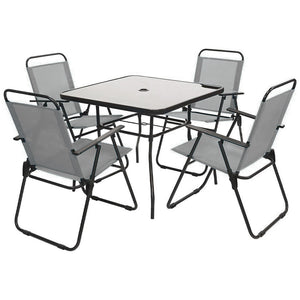 Set da Pranzo 6 Pezzi per Giardino Patio con Ombrellone 4 Sedie Pieghevoli Grigio