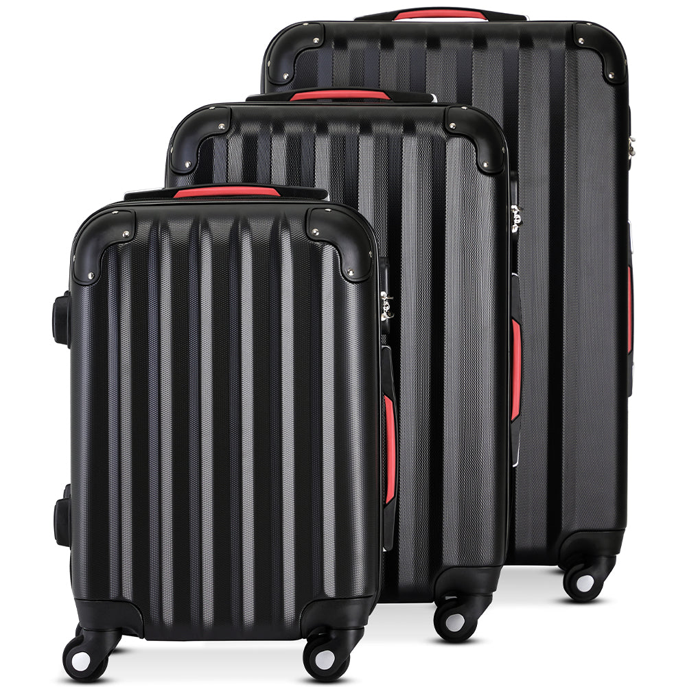 Set 3 Valigie Rigide Ruote Easy Roll Trolley Bagaglio a Mano Viaggio Nero M L XL