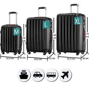 Set 3 Valigie Rigide Ruote Easy Roll Trolley Bagaglio a Mano Viaggio Nero M L XL