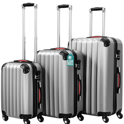 Set 3 Valigie Rigide Ruote Easy Roll Trolley Bagaglio da Viaggio Argento M L XL