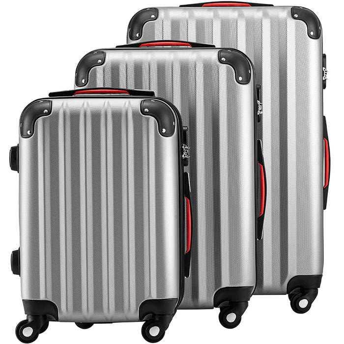 Set 3 Valigie Rigide Ruote Easy Roll Trolley Bagaglio da Viaggio Argento M L XL