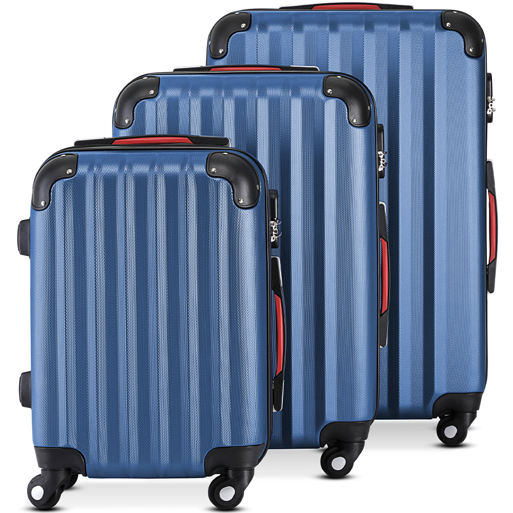 Set 3 Valigie Rigide Ruote Easy Roll Trolley Bagaglio da Viaggio Blu Navy M L XL