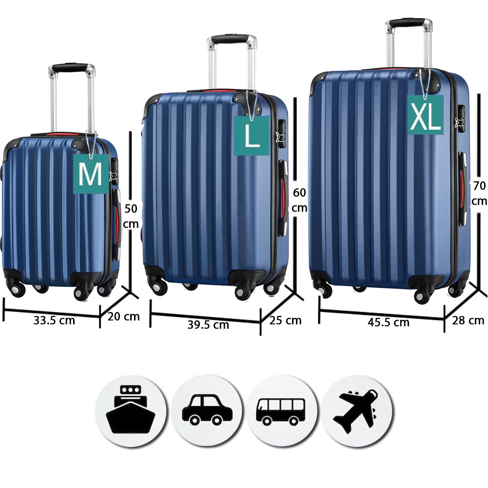 Set 3 Valigie Rigide Ruote Easy Roll Trolley Bagaglio da Viaggio Blu Navy M L XL