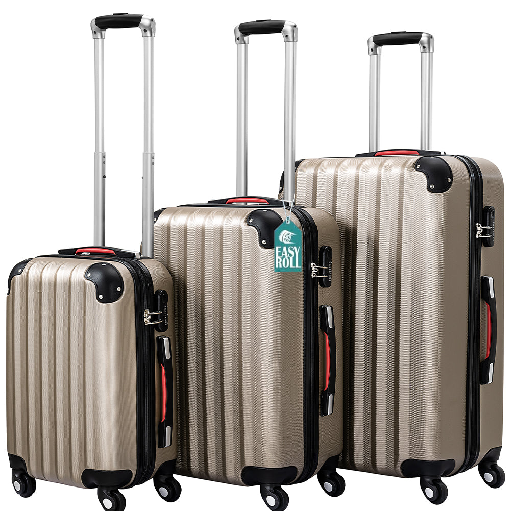 Set 3 Valigie Rigide Ruote Easy Roll Trolley Bagaglio Viaggio Champagne M L XL