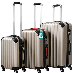 Set 3 Valigie Rigide Ruote Easy Roll Trolley Bagaglio Viaggio Champagne M L XL