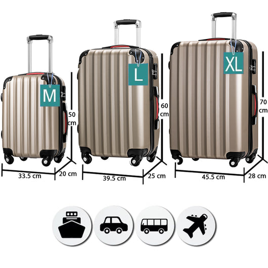 Set 3 Valigie Rigide Ruote Easy Roll Trolley Bagaglio Viaggio Champagne M L XL