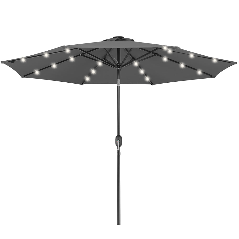 Ombrellone da Giardino 270 cm Luci LED Parasole Grigio Antivento Esterno 8 Ribs