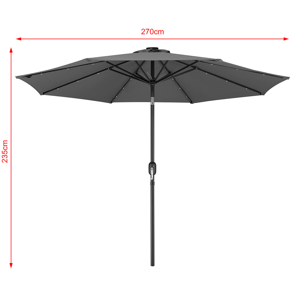 Ombrellone da Giardino 270 cm Luci LED Parasole Grigio Antivento Esterno 8 Ribs