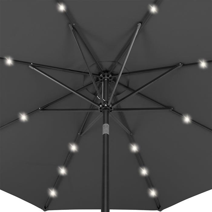 Ombrellone da Giardino 270 cm Luci LED Parasole Grigio Antivento Esterno 8 Ribs