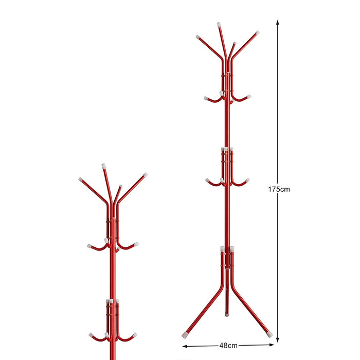 Appendiabiti a Piantana Attaccapanni da Terra Salvaspazio 12 Ganci Rosso H175cm