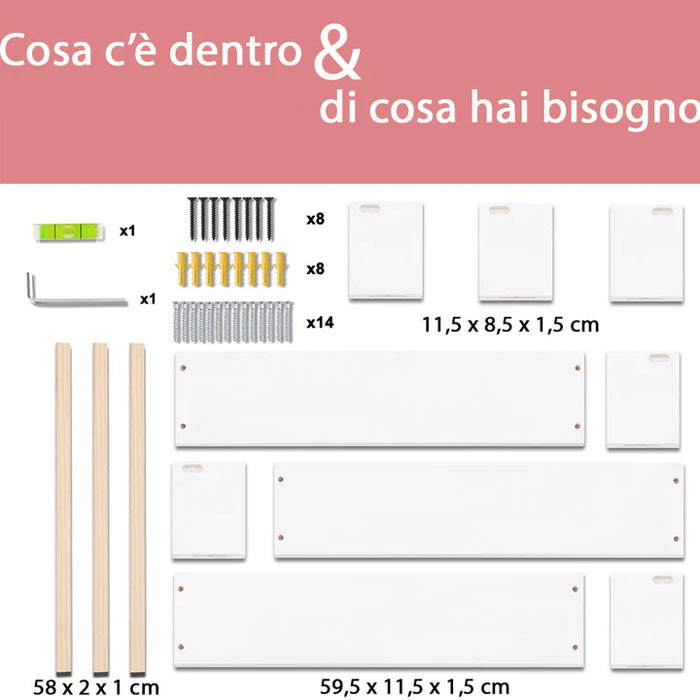 Mensole in Legno Kit da 3pz da Parete Versatili e Salvaspazio 60cm Bianco Quercia