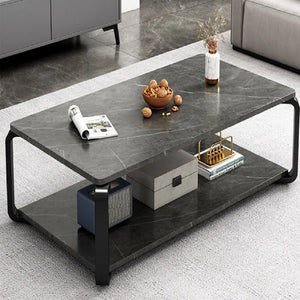 Tavolino da Salotto 2 Ripiani Design Moderno Effetto Marmo Nero Grigio Scuro