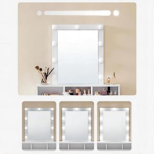 Consolle Trucco con Specchio a Led Mobile Makeup 2Cassetti 80x40 H 145cm Luce Regolabile