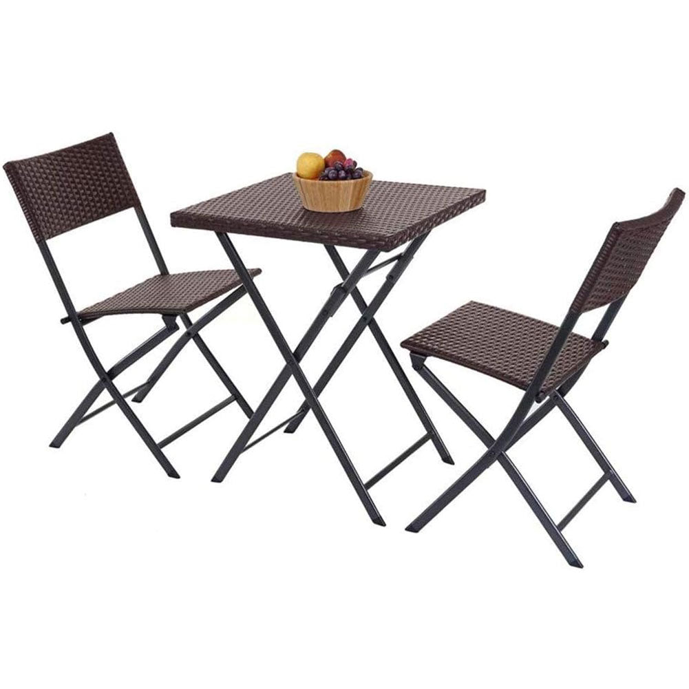 Kit da Giardino Pieghevole in Polyrattan Tavolo e 2 Sedie Interno Esterno Coffee