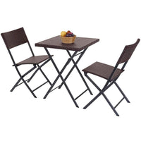 Kit da Giardino Pieghevole in Polyrattan Tavolo e 2 Sedie Interno Esterno Coffee