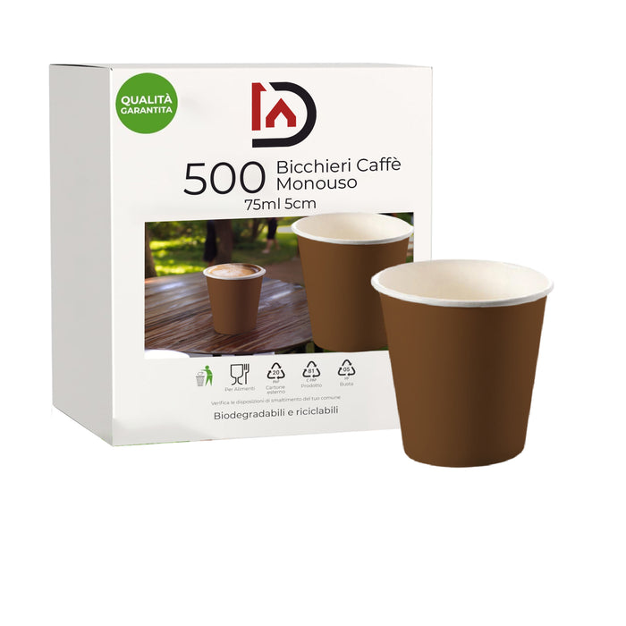 Bicchieri Caffe in Carta 75ml H. 5cm Maxi Scorta 500pz 100% Biodegradabili Marroni