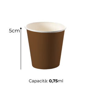 Bicchieri Caffe in Carta 75ml H. 5cm Maxi Scorta 500pz 100% Biodegradabili Marroni