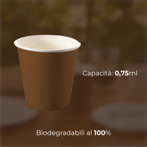 Bicchieri Caffe in Carta 75ml H. 5cm Maxi Scorta 500pz 100% Biodegradabili Marroni