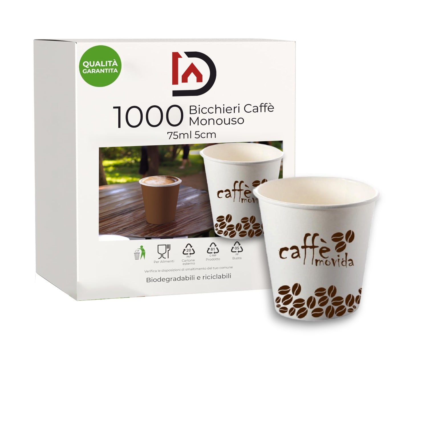 Bicchieri Caffe in Carta 75ml H. 5cm Maxi Scorta 1000pz 100% Biodegradabili Chicco