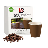 Bicchieri Caffe in Carta 75ml H. 5cm Maxi Scorta 500pz 100% Biodegradabili Marroni