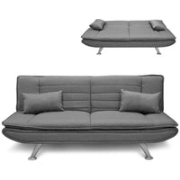 Divano Letto Ginevra Clic Clac 3 Posti Tessuto Imbottito Grey e Metallo Cuscini