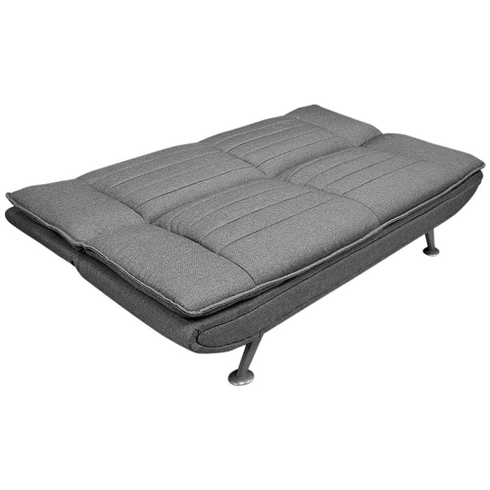 Divano Letto Ginevra Clic Clac 3 Posti Tessuto Imbottito Grey e Metallo Cuscini