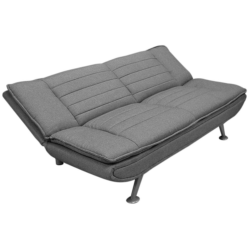 Divano Letto Ginevra Clic Clac 3 Posti Tessuto Imbottito Grey e Metallo Cuscini