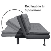 Divano Letto Ginevra Clic Clac 3 Posti Tessuto Imbottito Grey e Metallo Cuscini