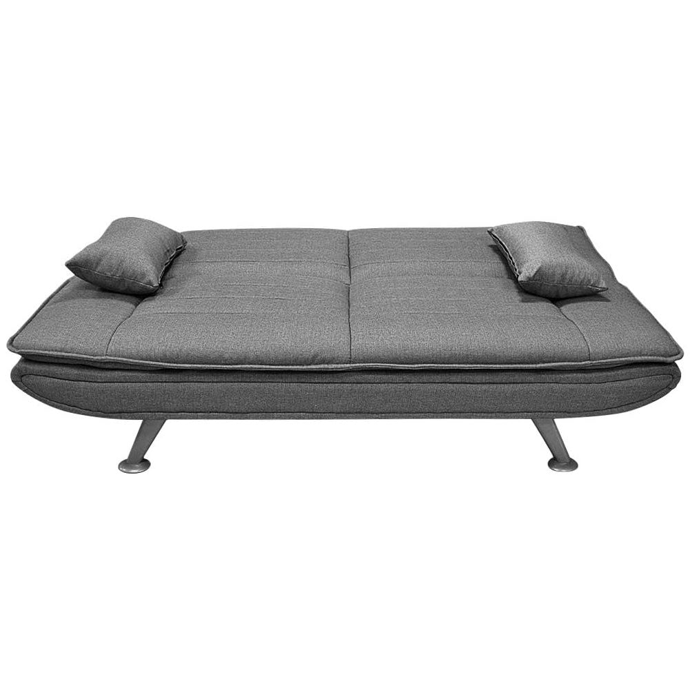 Divano Letto Ginevra Clic Clac 3 Posti Tessuto Imbottito Grey e Metallo Cuscini