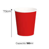 Bicchieri Acqua in Carta 180ml H. 7.5cm Maxi Scorta 500pz 100% Biodegradabili Rosso