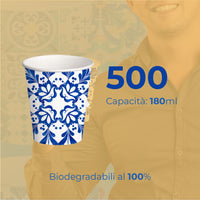 Bicchieri Acqua in Carta 180ml H. 7.5cm Maxi Scorta 500pz 100% Biodegradabili Vietri