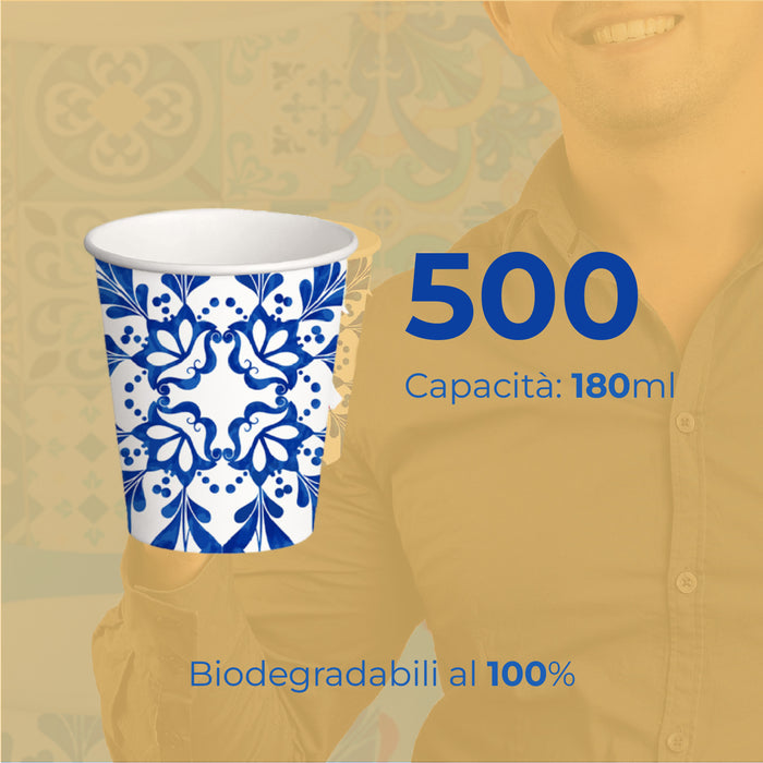 Bicchieri Acqua in Carta 180ml H. 7.5cm Maxi Scorta 500pz 100% Biodegradabili Vietri