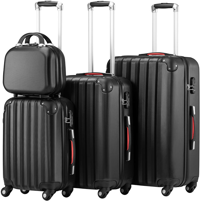 Set 3+1 Valigie Rigide Easy Roll Trolley Bagaglio e Beauty Case da Viaggio Nero