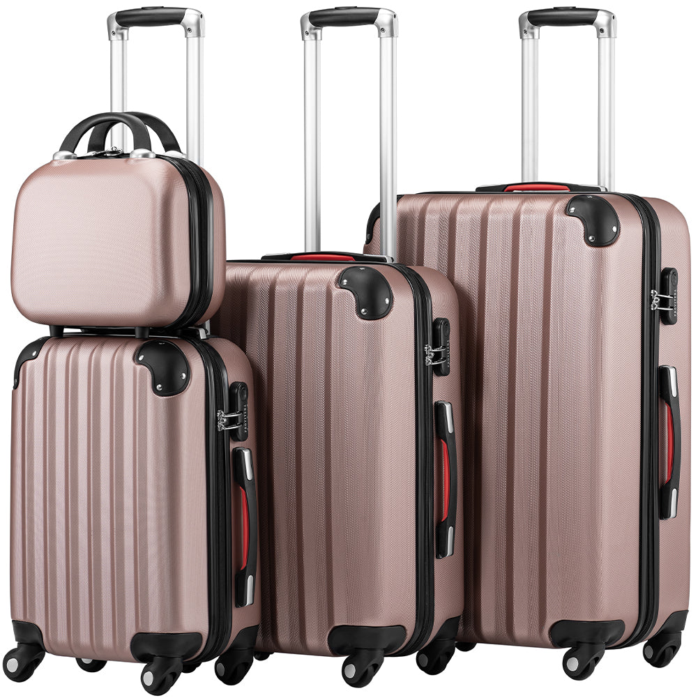 Set 3+1 Valigie Rigide Easy Roll Trolley Bagaglio e Beauty Case da Viaggio Rosa