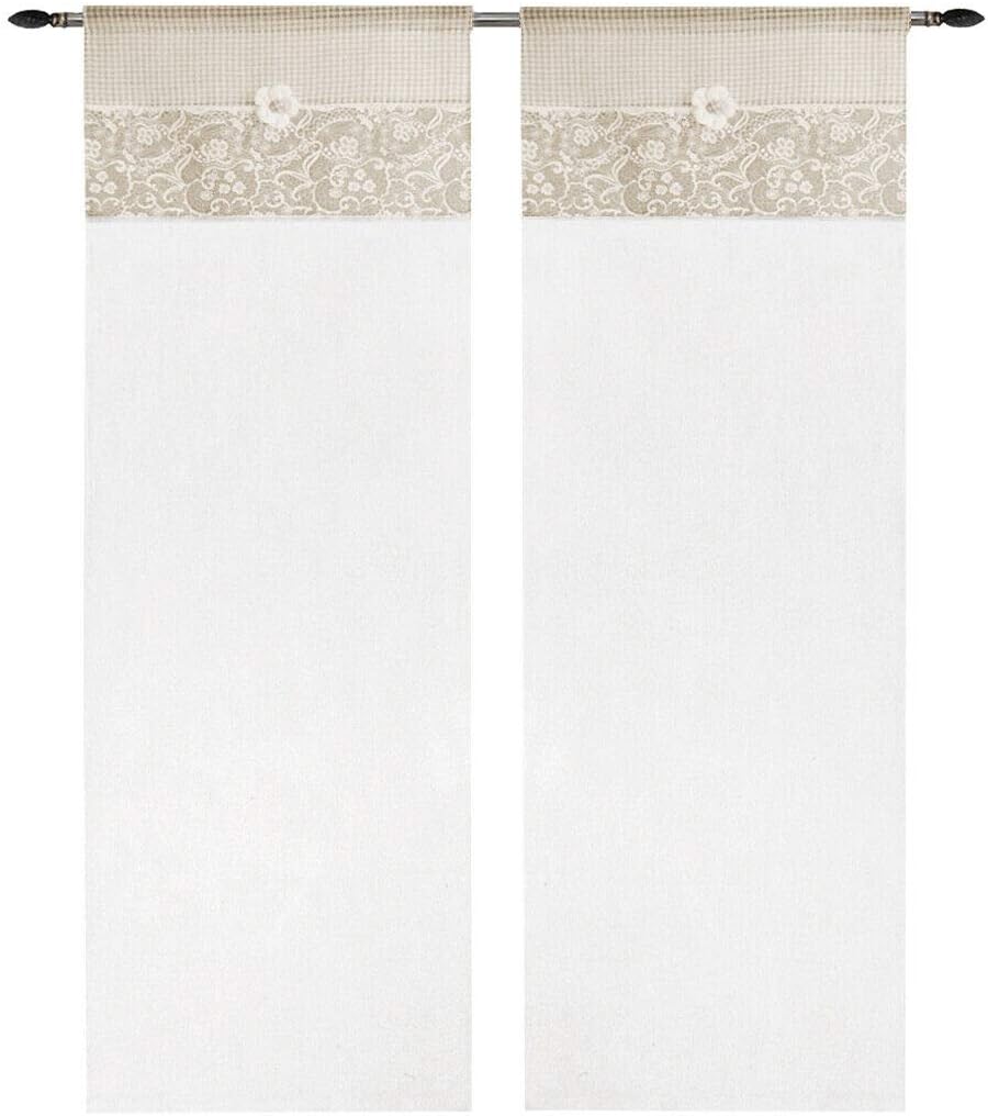 Tende Coppia Finestra Porta Interno 60x240 cm Tessuto Shabby Chic Margherita Tortora