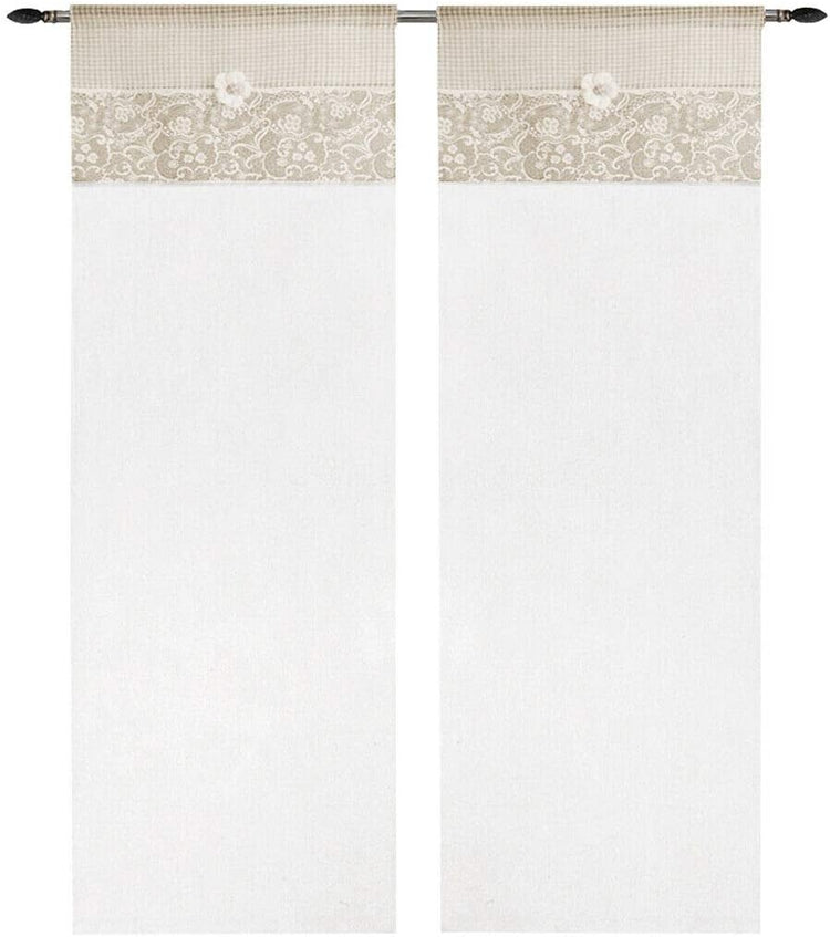 Tende Coppia Finestra Porta Interno 60x240 cm Tessuto Shabby Chic Margherita Tortora