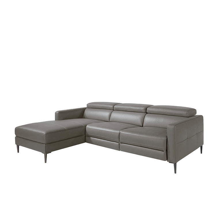 Divano a chaise longue in pelle grigio scuro con meccanismo relax