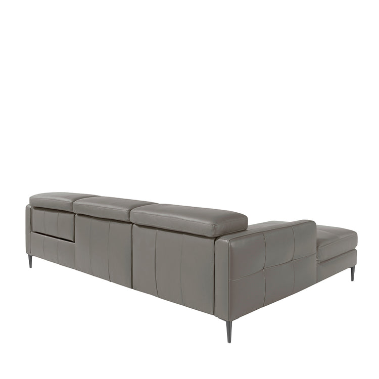 Divano a chaise longue in pelle grigio scuro con meccanismo relax