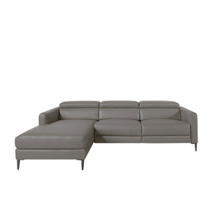 Divano a chaise longue in pelle grigio scuro con meccanismo relax