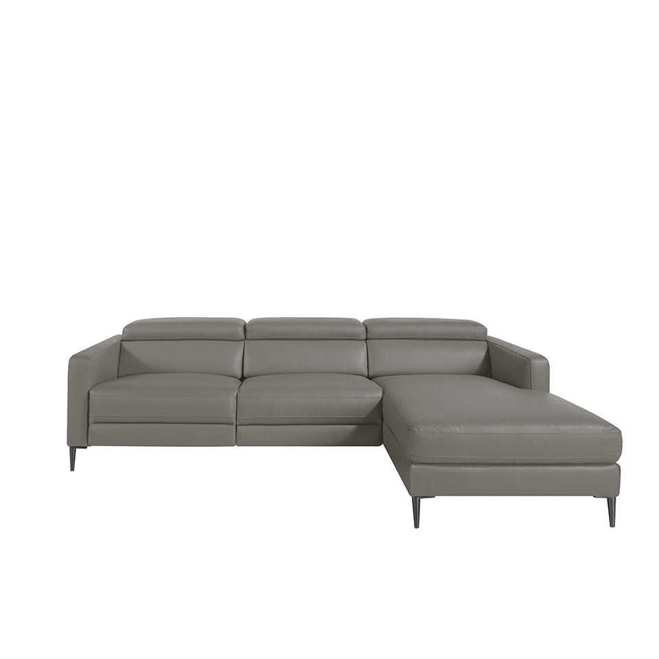 Divano a chaise longue in pelle grigio scuro con relax