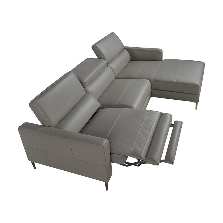 Divano a chaise longue in pelle grigio scuro con relax